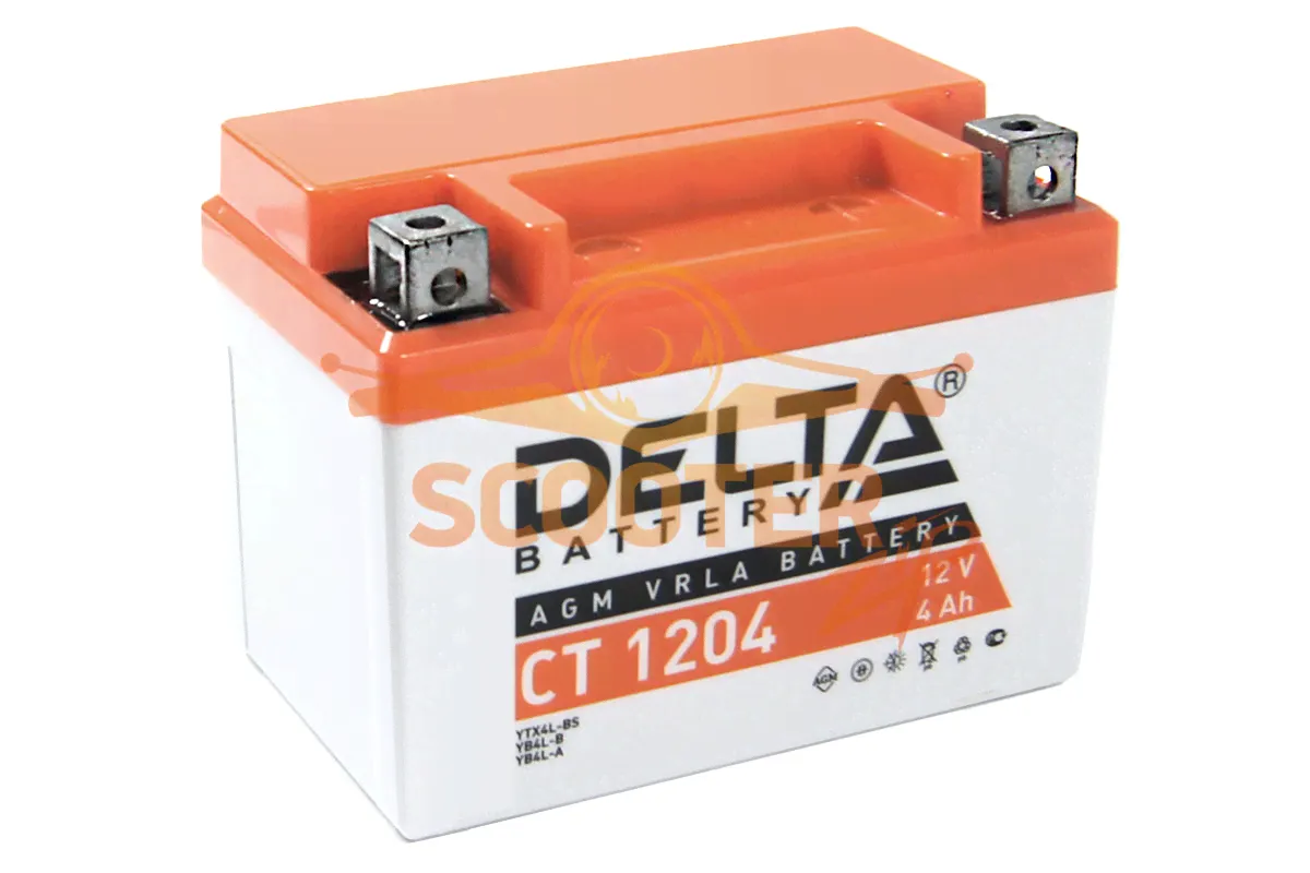 АКБ CT 1204 YTX4L-BS 12V 4Ah (112 х 68 х 88)/- +/ DELTA для IRBIS TTR 125, 020143-891-2071-0